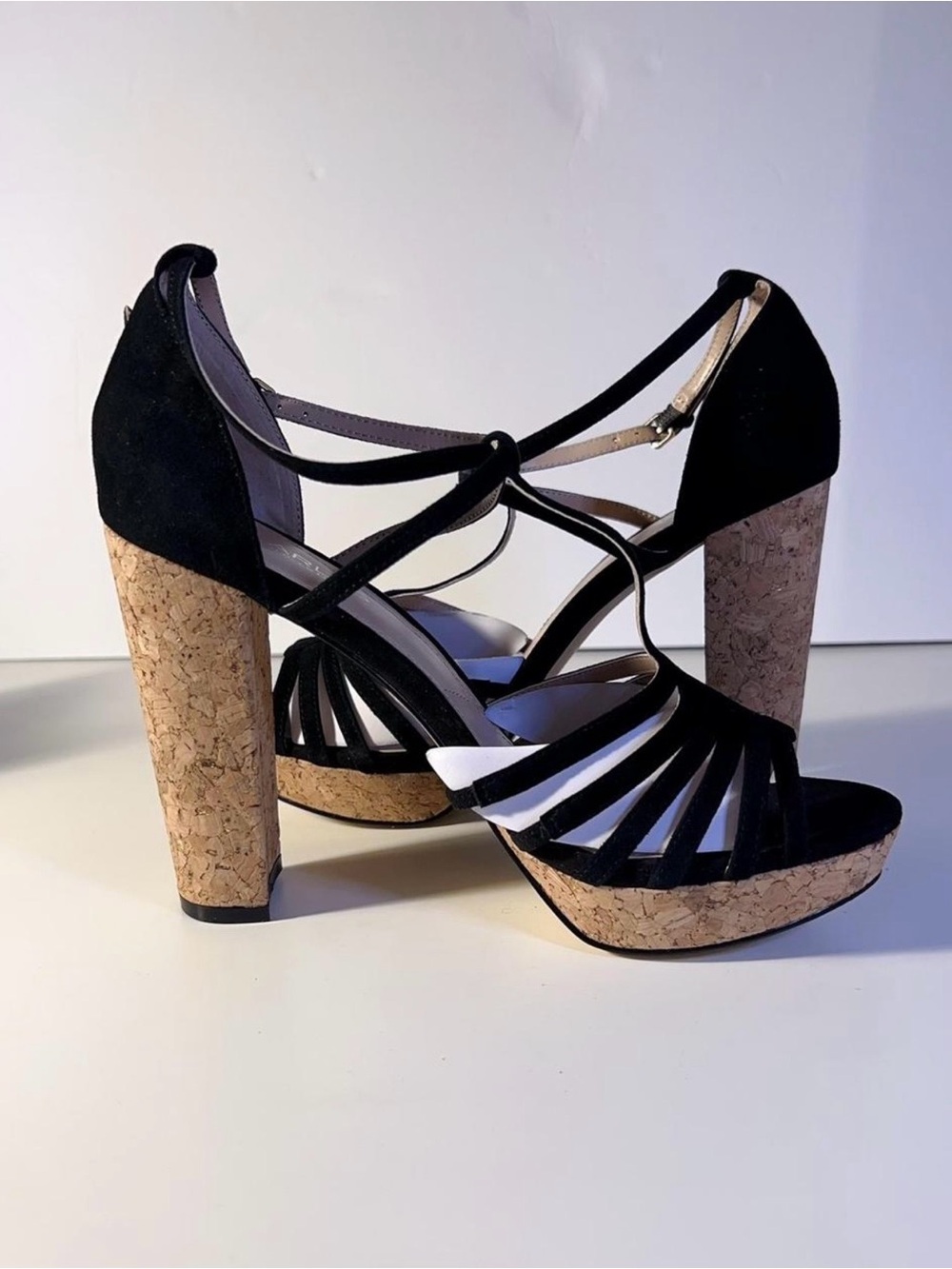 Charles by Charles David Black Cork Platform Strappy High Heel Sandals Size 8.5